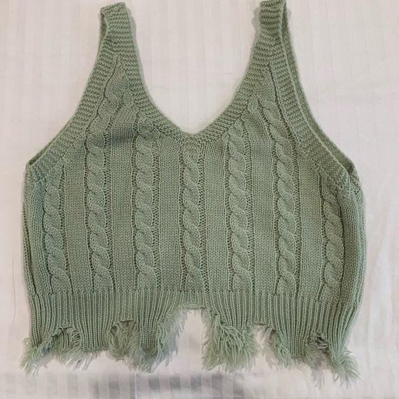 NWOT Light Green‎ Knit Fringed Tank - Picture 3 of 3